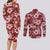 Hawaiian Quilt Pattern Couples Matching Long Sleeve Bodycon Dress and Long Sleeve Button Shirt Hibiscus and Tribal Element Vintage Red Vibe LT03 - Polynesian Pride