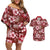 Hawaiian Quilt Pattern Couples Matching Off Shoulder Short Dress and Hawaiian Shirt Hibiscus and Tribal Element Vintage Red Vibe LT03 Red - Polynesian Pride