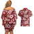 Hawaiian Quilt Pattern Couples Matching Off Shoulder Short Dress and Hawaiian Shirt Hibiscus and Tribal Element Vintage Red Vibe LT03 - Polynesian Pride