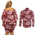 Hawaiian Quilt Pattern Couples Matching Off Shoulder Short Dress and Long Sleeve Button Shirt Hibiscus and Tribal Element Vintage Red Vibe LT03 - Polynesian Pride