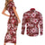 Hawaiian Quilt Pattern Couples Matching Short Sleeve Bodycon Dress and Long Sleeve Button Shirt Hibiscus and Tribal Element Vintage Red Vibe LT03 - Polynesian Pride