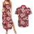 Hawaiian Quilt Pattern Couples Matching Summer Maxi Dress and Hawaiian Shirt Hibiscus and Tribal Element Vintage Red Vibe LT03 Red - Polynesian Pride