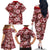 Hawaiian Quilt Pattern Family Matching Off Shoulder Long Sleeve Dress and Hawaiian Shirt Hibiscus and Tribal Element Vintage Red Vibe LT03 - Polynesian Pride