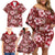 Hawaiian Quilt Pattern Family Matching Off Shoulder Short Dress and Hawaiian Shirt Hibiscus and Tribal Element Vintage Red Vibe LT03 - Polynesian Pride