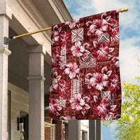 Hawaiian Quilt Pattern Garden Flag Hibiscus and Tribal Element Vintage Red Vibe LT03 House Flag Red - Polynesian Pride