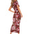 Hawaiian Quilt Pattern Short Sleeve Bodycon Dress Hibiscus and Tribal Element Vintage Red Vibe LT03 - Polynesian Pride