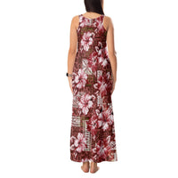 Hawaiian Quilt Pattern Tank Maxi Dress Hibiscus and Tribal Element Vintage Red Vibe LT03 - Polynesian Pride