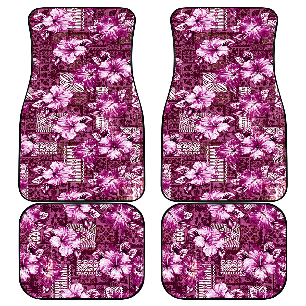 Hawaiian Quilt Pattern Car Mats Hibiscus and Tribal Element Vintage Pink Vibe LT03 Pink - Polynesian Pride