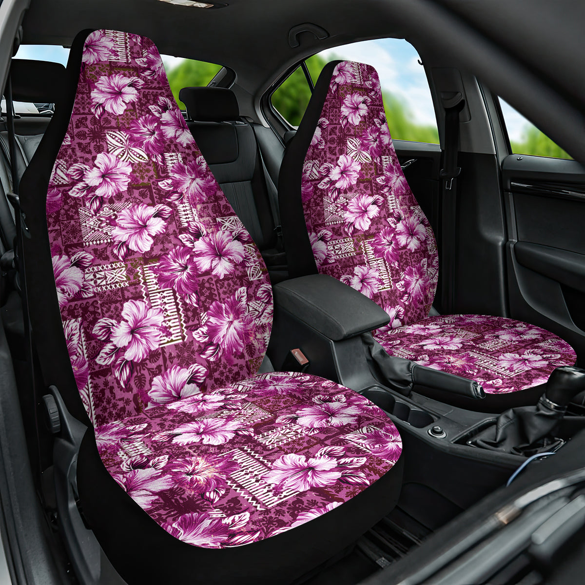 Hawaiian Quilt Pattern Car Seat Cover Hibiscus and Tribal Element Vintage Pink Vibe LT03 One Size Pink - Polynesian Pride