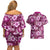 Hawaiian Quilt Pattern Couples Matching Off Shoulder Short Dress and Hawaiian Shirt Hibiscus and Tribal Element Vintage Pink Vibe LT03 - Polynesian Pride