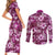 Hawaiian Quilt Pattern Couples Matching Short Sleeve Bodycon Dress and Long Sleeve Button Shirt Hibiscus and Tribal Element Vintage Pink Vibe LT03 - Polynesian Pride