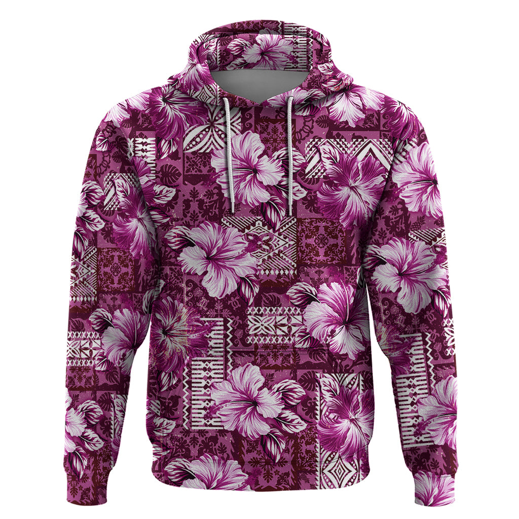 Hawaiian Quilt Pattern Hoodie Hibiscus and Tribal Element Vintage Pink Vibe LT03 Pullover Hoodie Pink - Polynesian Pride