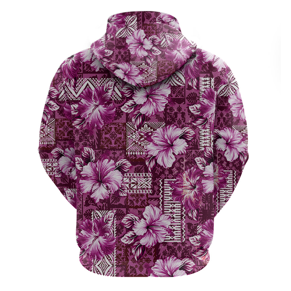 Hawaiian Quilt Pattern Hoodie Hibiscus and Tribal Element Vintage Pink Vibe LT03 - Polynesian Pride