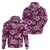 Hawaiian Quilt Pattern Zip Hoodie Hibiscus and Tribal Element Vintage Pink Vibe LT03 - Polynesian Pride