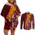 Tonga Feletoa Kupesi Fakatonga Couples Matching Off Shoulder Short Dress and Long Sleeve Button Shirt LT03 Red - Polynesian Pride