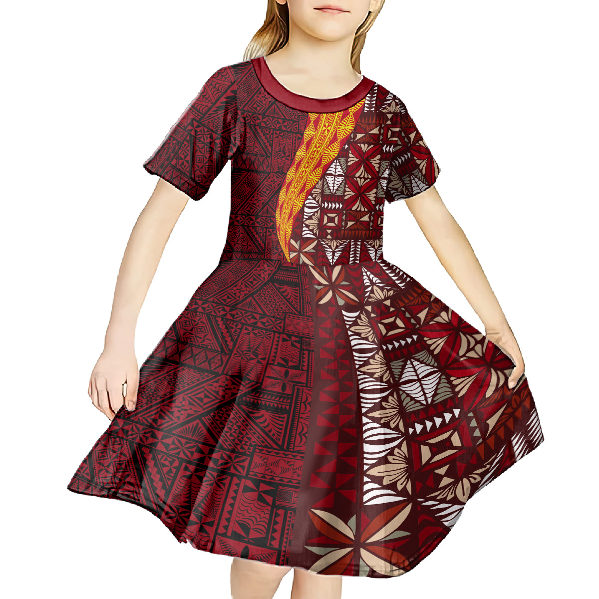Tonga Feletoa Kupesi Fakatonga Kid Short Sleeve Dress LT03 - Polynesian Pride