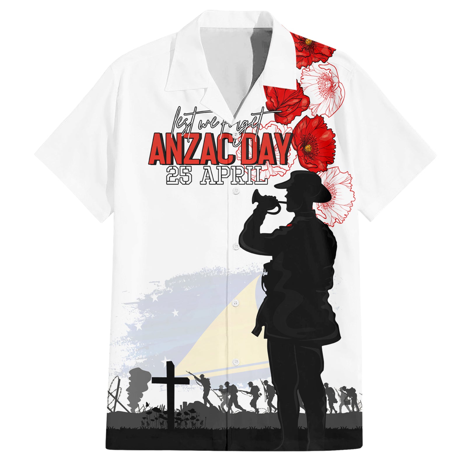 Tokelau ANZAC Day Hawaiian Shirt Lest We Forget Red Poppy Flowers and Soldier LT03 White - Polynesian Pride