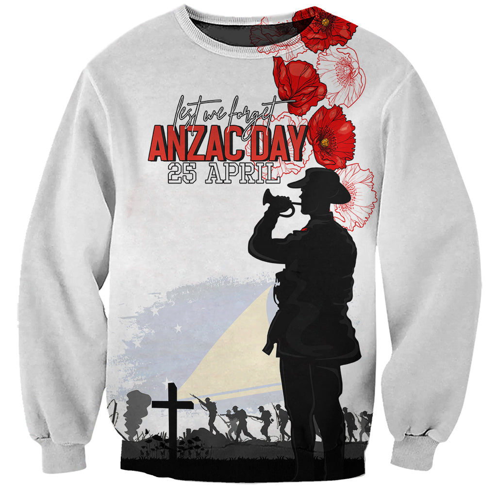 Tokelau ANZAC Day Sweatshirt Lest We Forget Red Poppy Flowers and Soldier LT03 Unisex White - Polynesian Pride