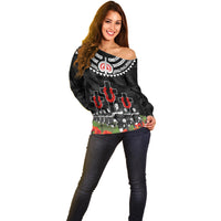 New Zealand ANZAC Day Off Shoulder Sweater Lest We Forget Haka Dance Respect LT03 - Polynesian Pride