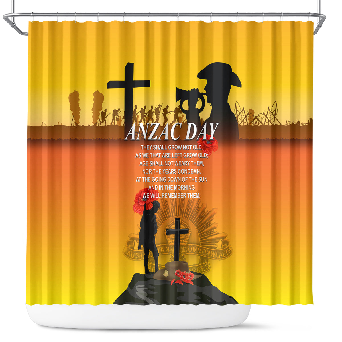 New Zealand and Australia ANZAC Day Shower Curtain Gallipoli Lest We Forget LT03 Yellow - Polynesian Pride