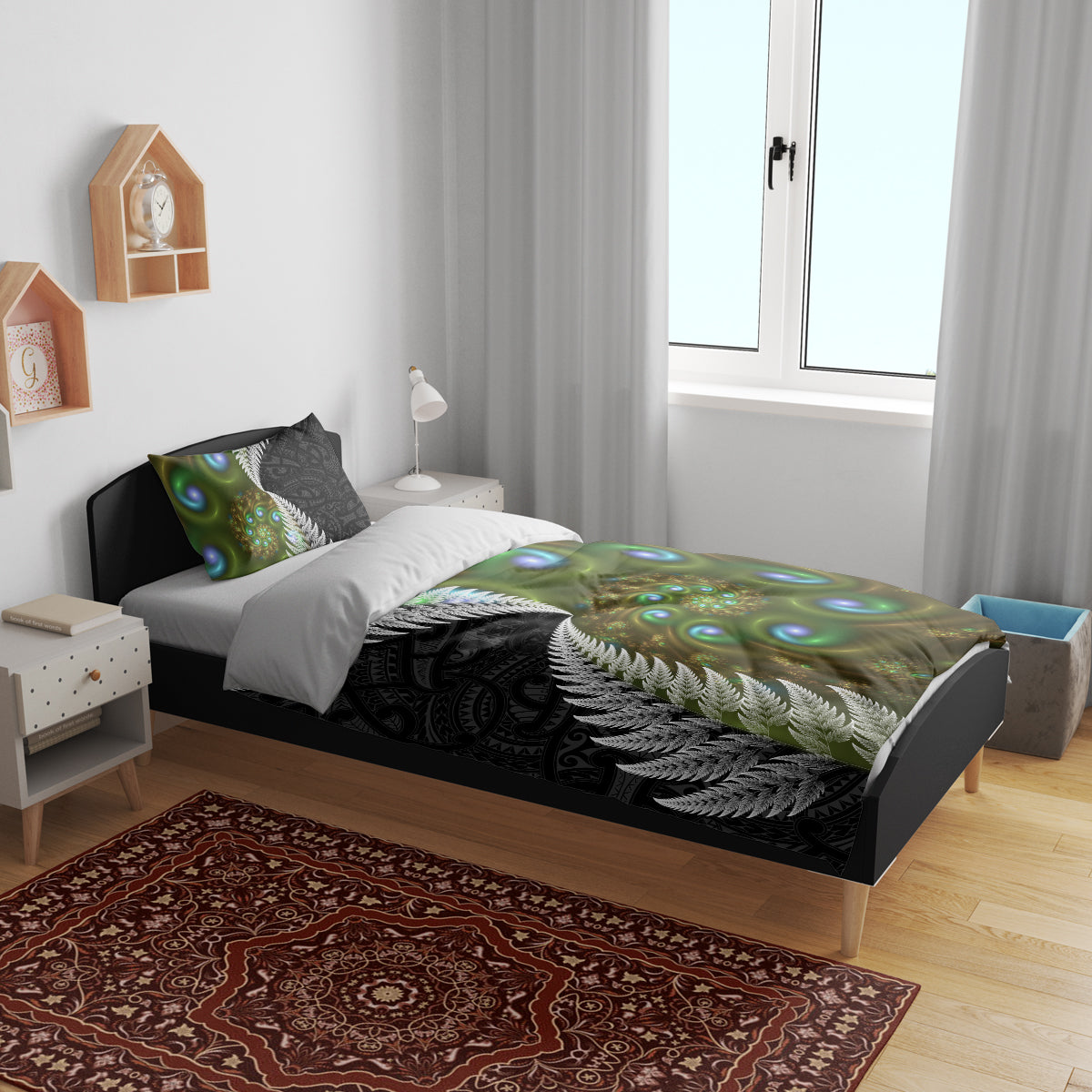 New Zealand Bedding Set Koru Abstract Art and Silver Fern Maori Pattern LT03 - Polynesian Pride
