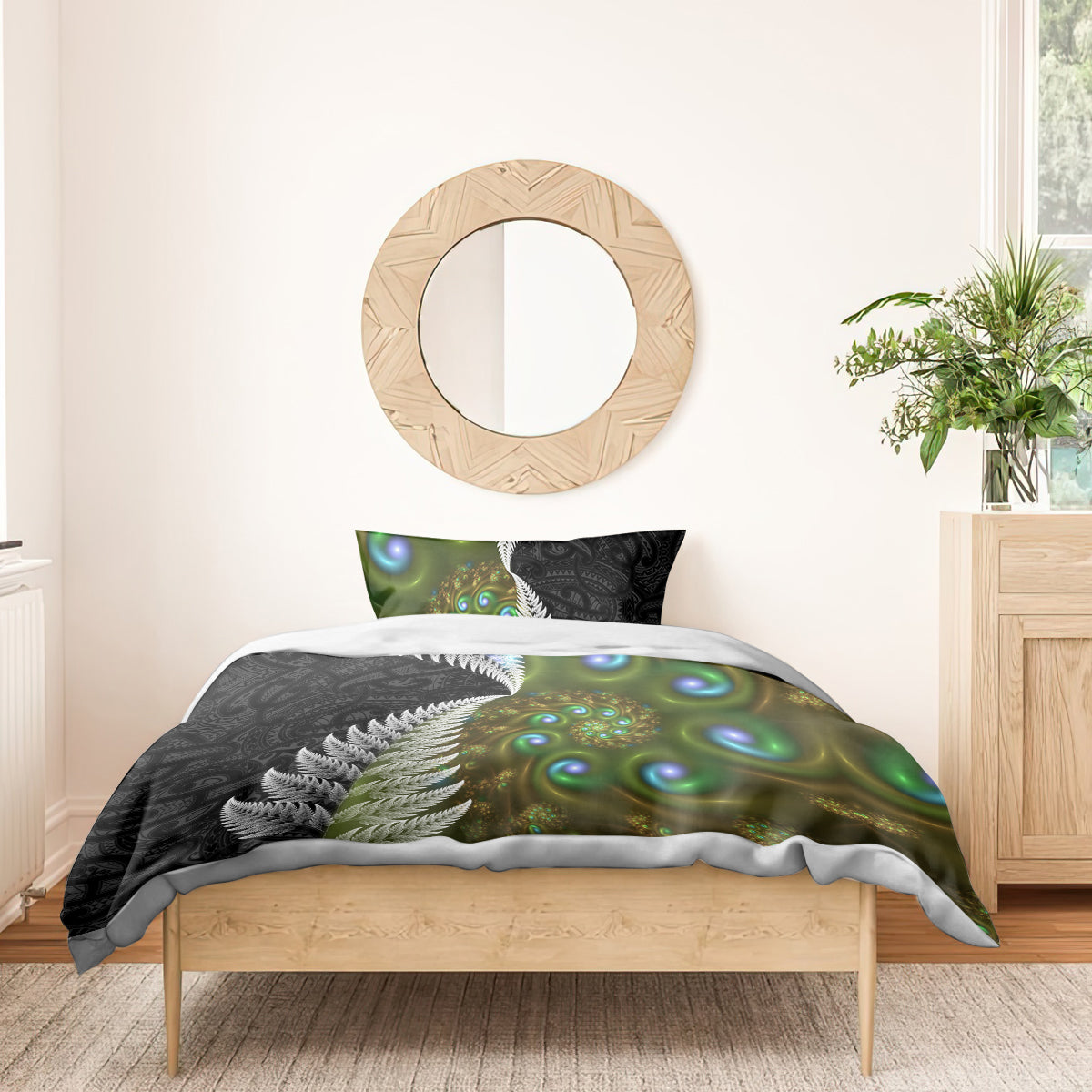 New Zealand Bedding Set Koru Abstract Art and Silver Fern Maori Pattern LT03 - Polynesian Pride
