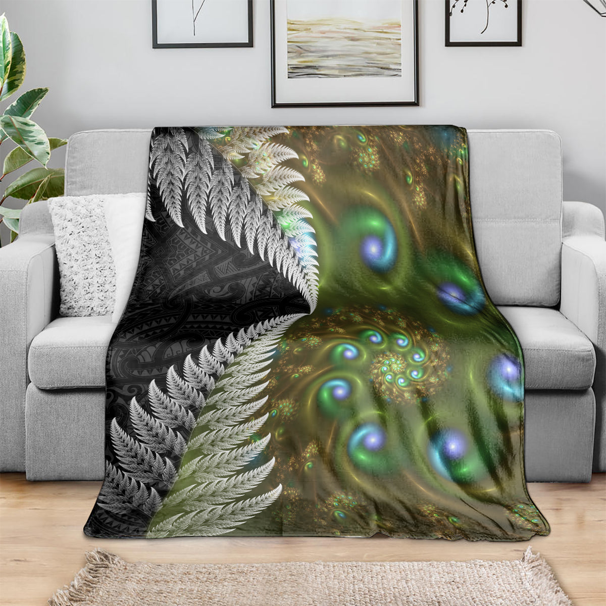 New Zealand Blanket Koru Abstract Art and Silver Fern Maori Pattern LT03 - Polynesian Pride