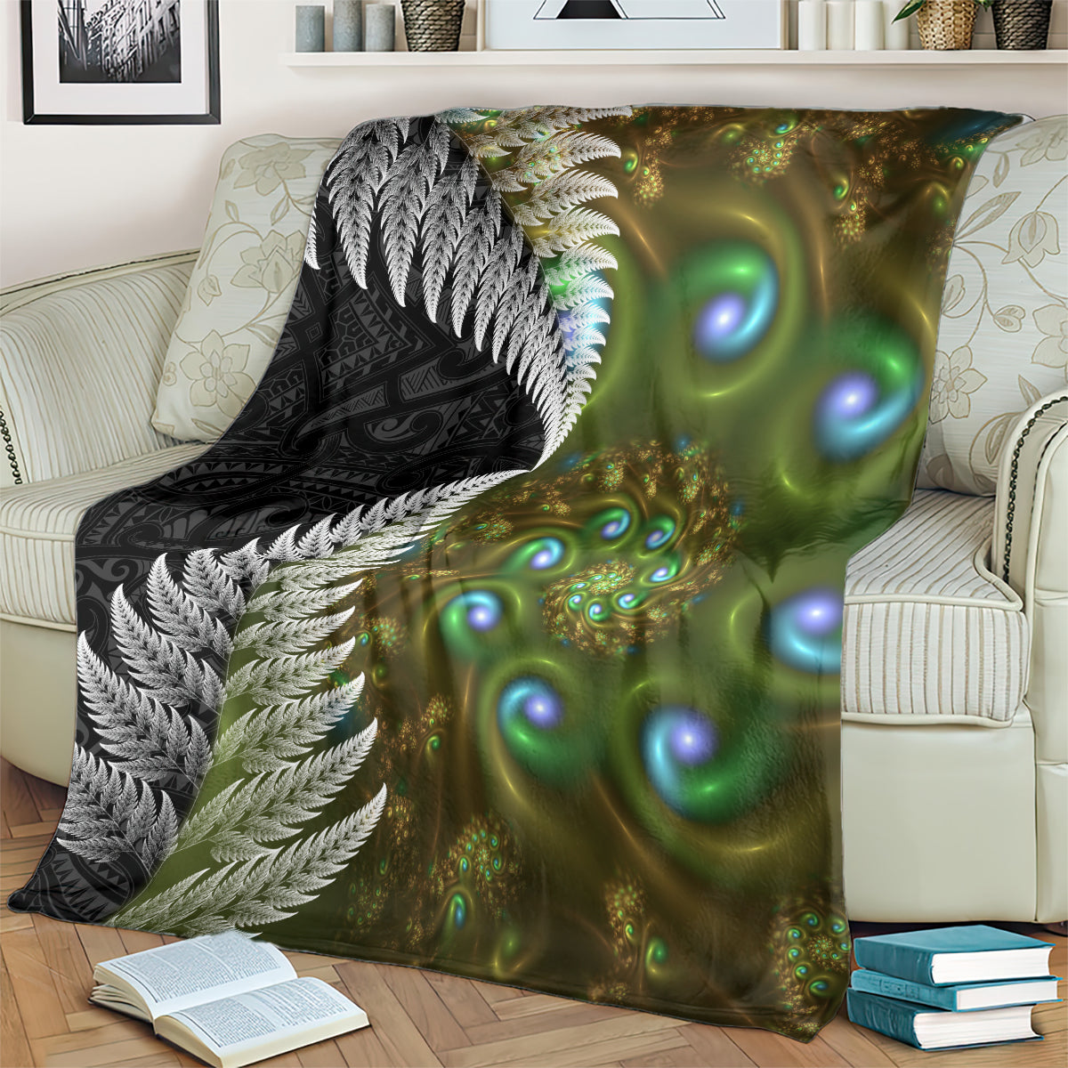 New Zealand Blanket Koru Abstract Art and Silver Fern Maori Pattern LT03 - Polynesian Pride