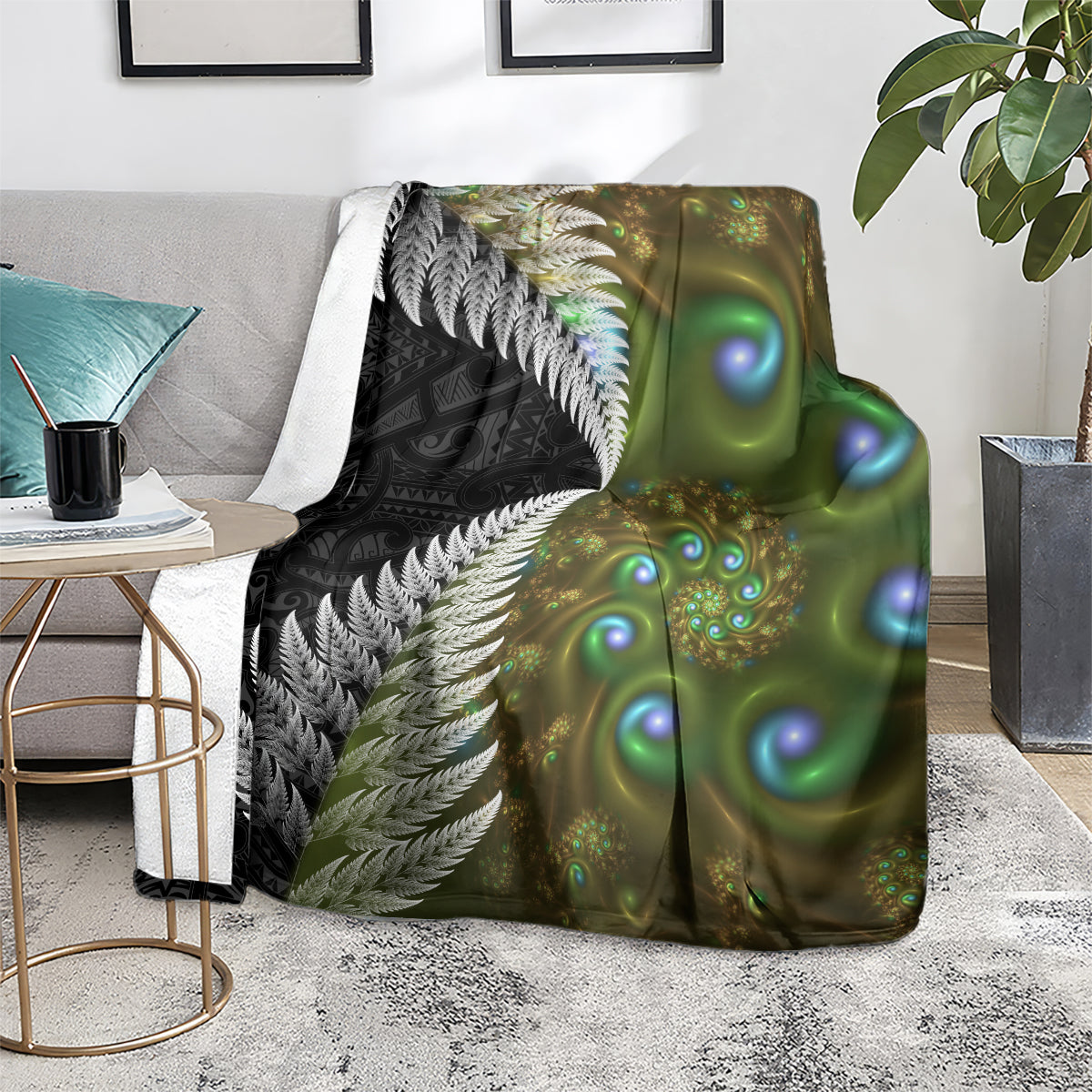New Zealand Blanket Koru Abstract Art and Silver Fern Maori Pattern LT03 - Polynesian Pride