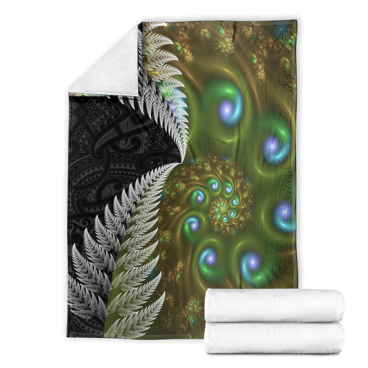New Zealand Blanket Koru Abstract Art and Silver Fern Maori Pattern LT03 - Polynesian Pride