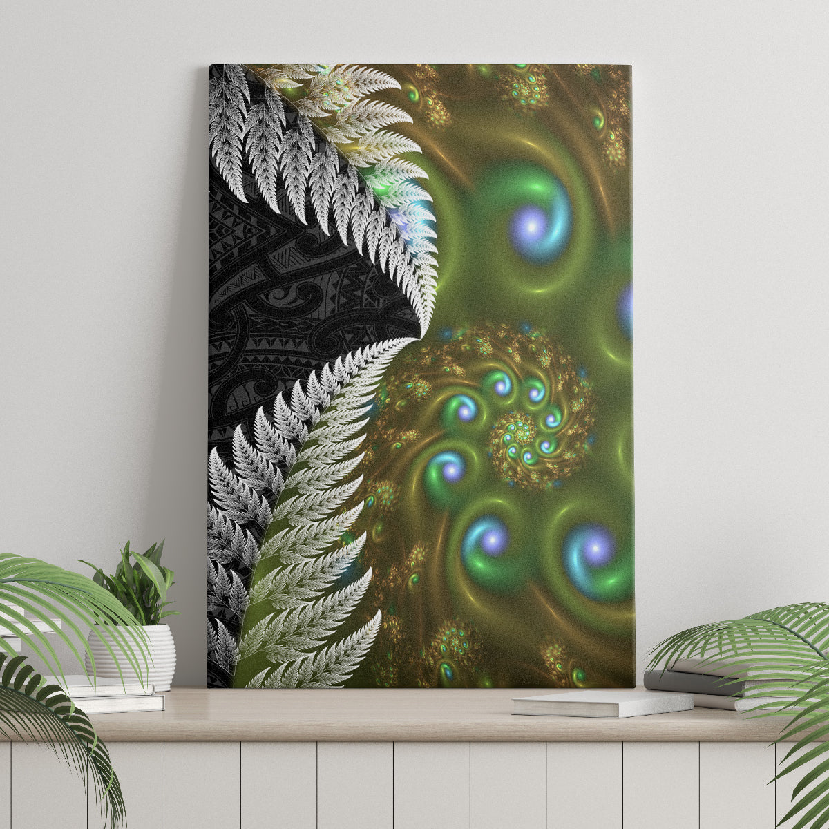 New Zealand Canvas Wall Art Koru Abstract Art and Silver Fern Maori Pattern LT03 - Polynesian Pride