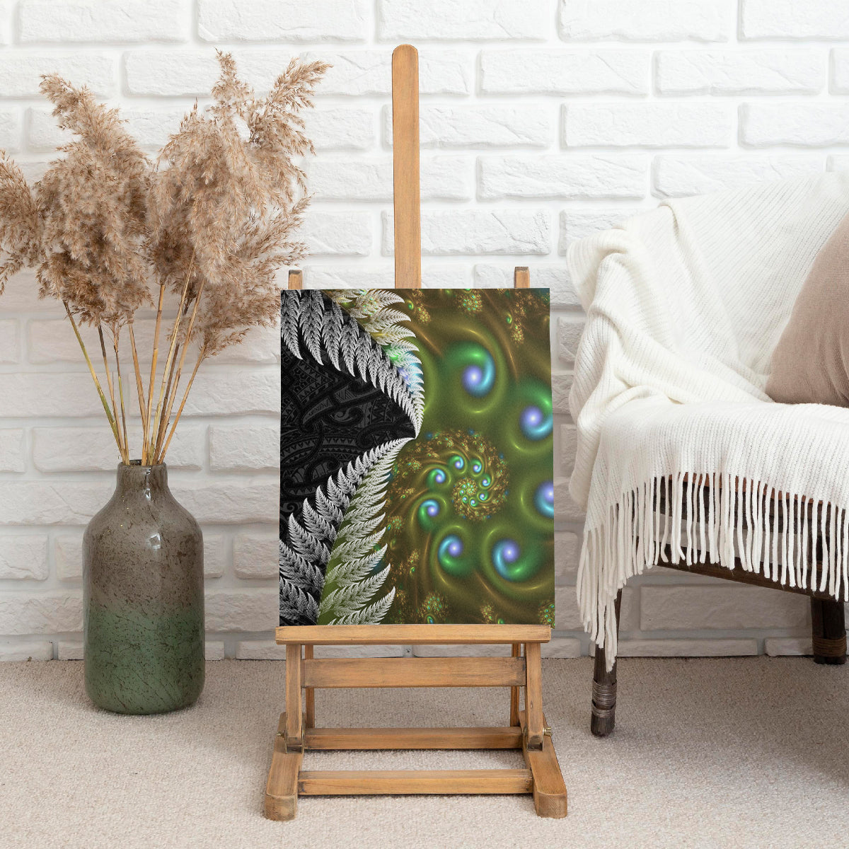 New Zealand Canvas Wall Art Koru Abstract Art and Silver Fern Maori Pattern LT03 - Polynesian Pride