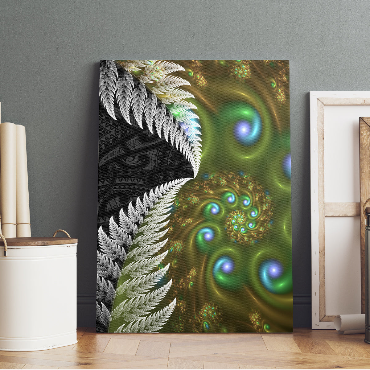 New Zealand Canvas Wall Art Koru Abstract Art and Silver Fern Maori Pattern LT03 - Polynesian Pride