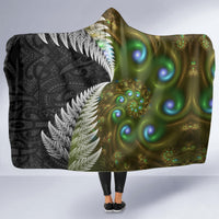 New Zealand Hooded Blanket Koru Abstract Art and Silver Fern Maori Pattern LT03 - Polynesian Pride