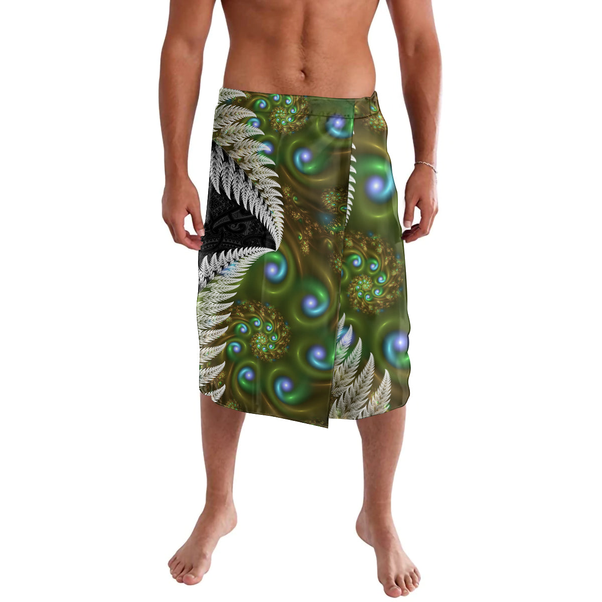 New Zealand Lavalava Koru Abstract Art and Silver Fern Maori Pattern LT03 Green - Polynesian Pride