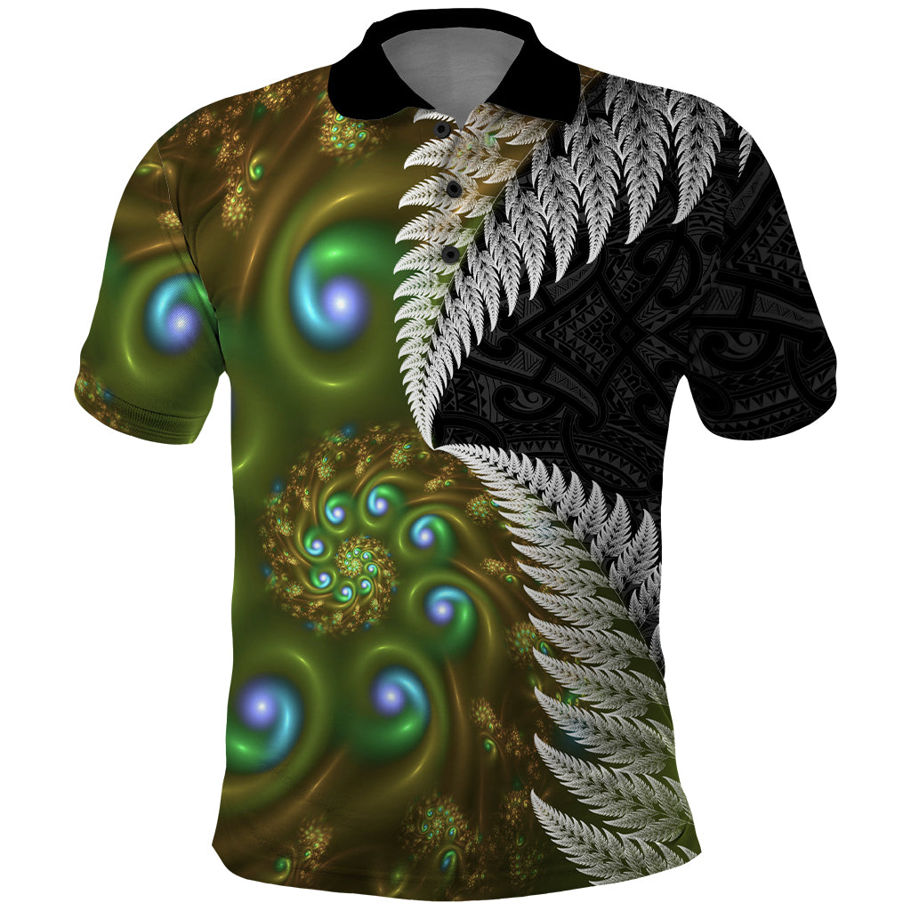 New Zealand Polo Shirt Koru Abstract Art and Silver Fern Maori Pattern LT03 Green - Polynesian Pride