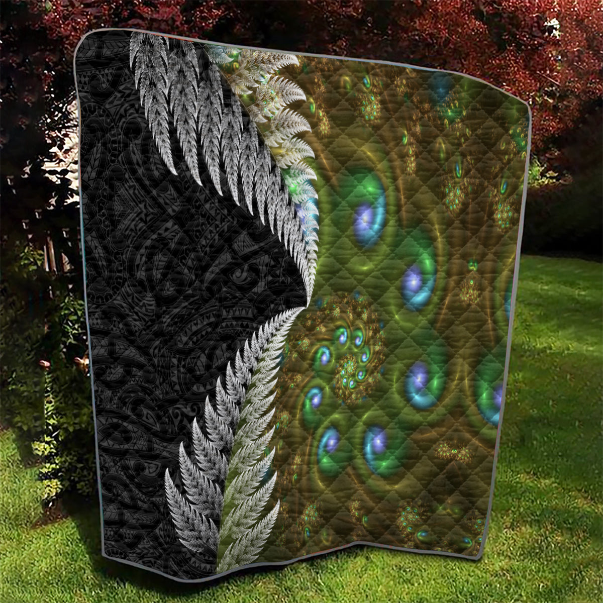 New Zealand Quilt Koru Abstract Art and Silver Fern Maori Pattern LT03 - Polynesian Pride
