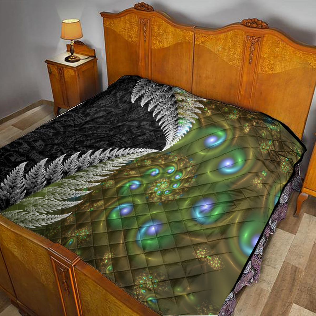 New Zealand Quilt Koru Abstract Art and Silver Fern Maori Pattern LT03 - Polynesian Pride