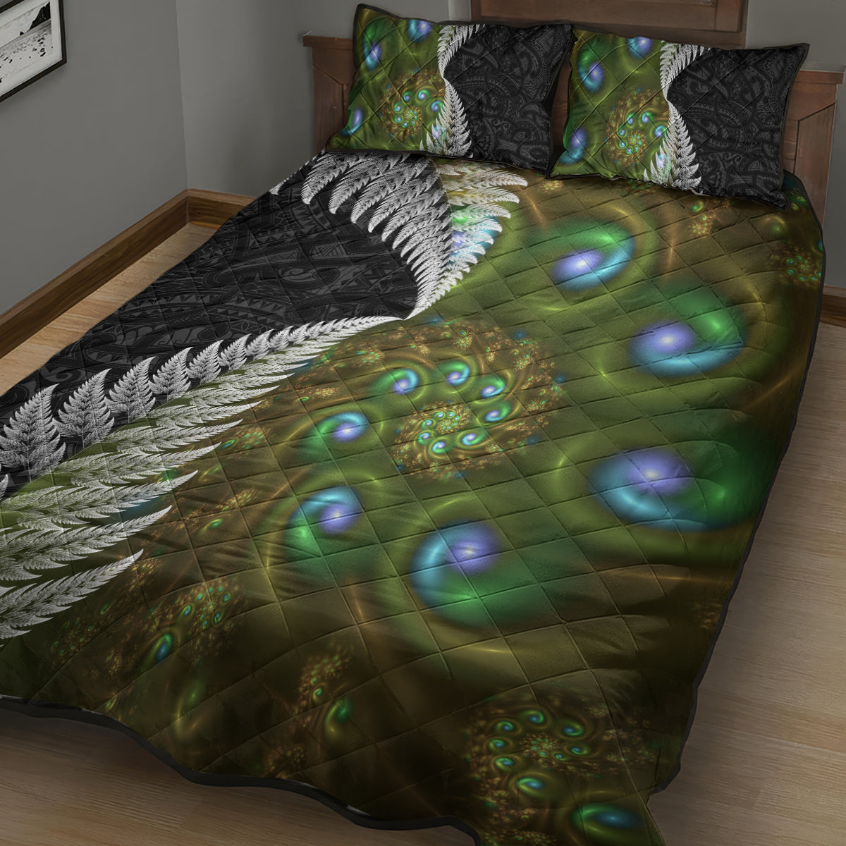 New Zealand Quilt Bed Set Koru Abstract Art and Silver Fern Maori Pattern LT03 - Polynesian Pride