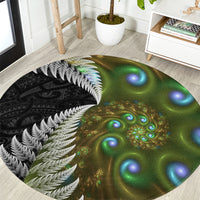 New Zealand Round Carpet Koru Abstract Art and Silver Fern Maori Pattern LT03 Green - Polynesian Pride