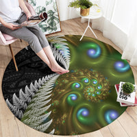 New Zealand Round Carpet Koru Abstract Art and Silver Fern Maori Pattern LT03 - Polynesian Pride