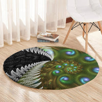 New Zealand Round Carpet Koru Abstract Art and Silver Fern Maori Pattern LT03 - Polynesian Pride