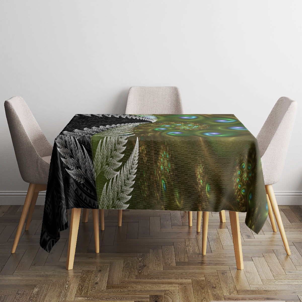 New Zealand Tablecloth Koru Abstract Art and Silver Fern Maori Pattern LT03 - Polynesian Pride
