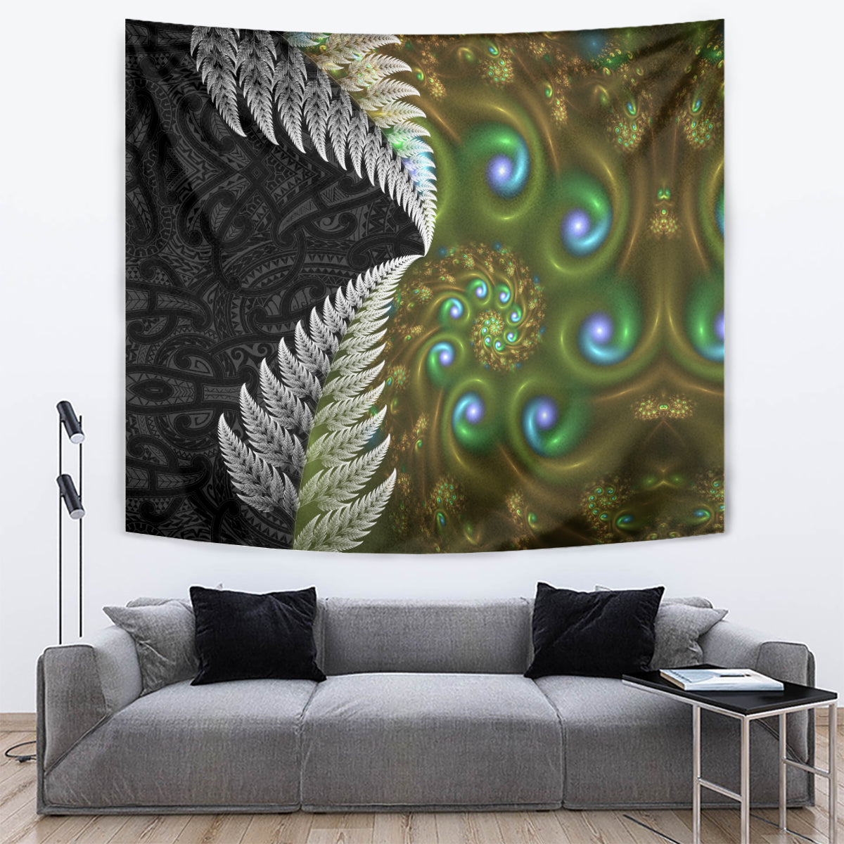 New Zealand Tapestry Koru Abstract Art and Silver Fern Maori Pattern