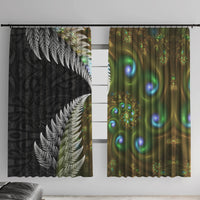 New Zealand Window Curtain Koru Abstract Art and Silver Fern Maori Pattern LT03 With Hooks Green - Polynesian Pride