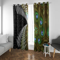 New Zealand Window Curtain Koru Abstract Art and Silver Fern Maori Pattern LT03 With Grommets Green - Polynesian Pride