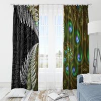 New Zealand Window Curtain Koru Abstract Art and Silver Fern Maori Pattern LT03 - Polynesian Pride
