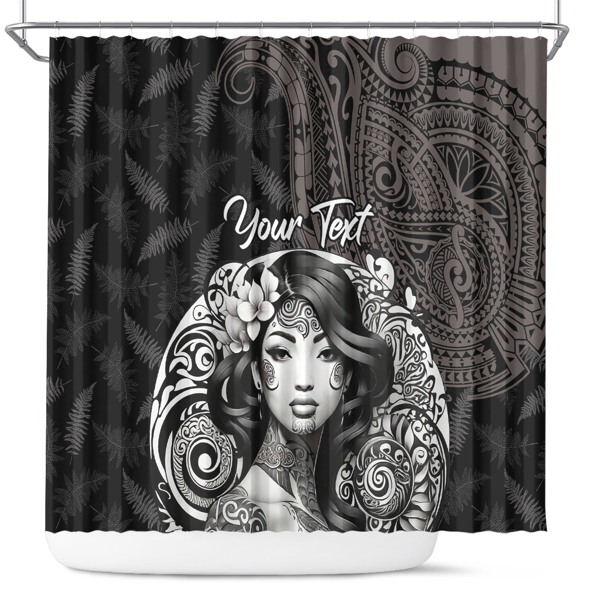 Custom New Zealand Women's Day Shower Curtain Maori Tribal Girl and Silver Fern Pattern