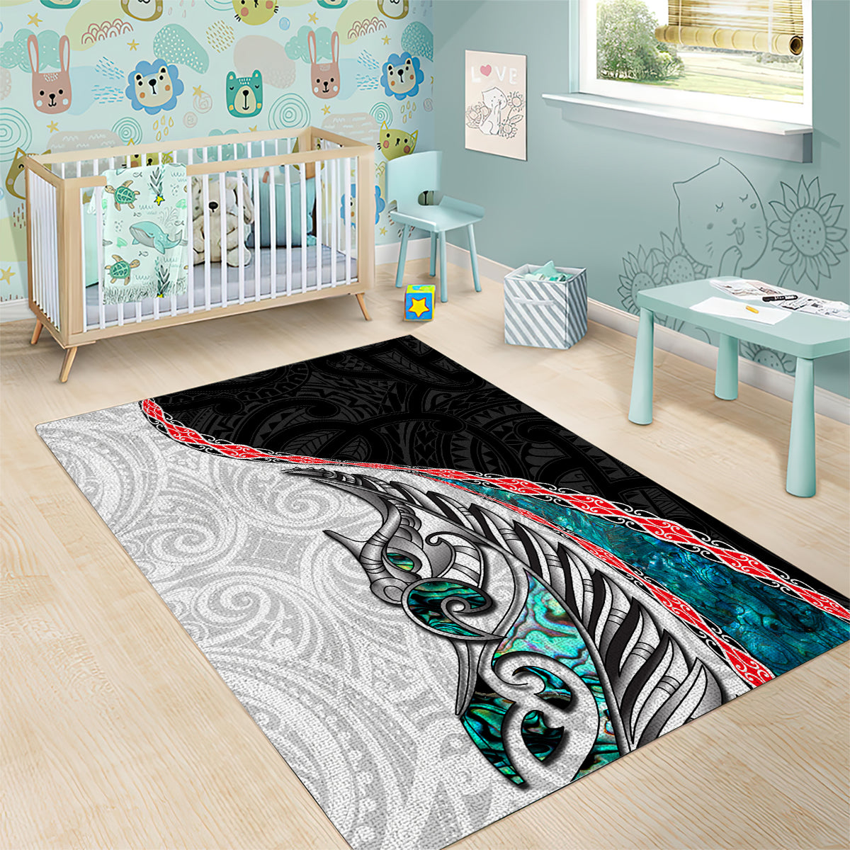 New Zealand Area Rug Manaia Fern and Koru Maori Pattern LT03 - Polynesian Pride
