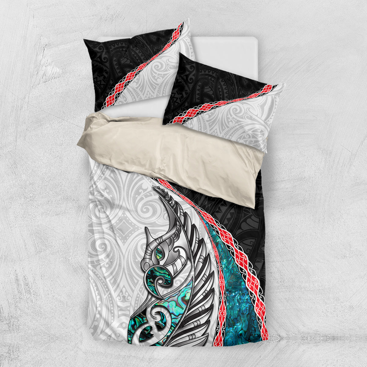 New Zealand Bedding Set Manaia Fern and Koru Maori Pattern LT03 US Twin 172cm x 218cm Black - Polynesian Pride